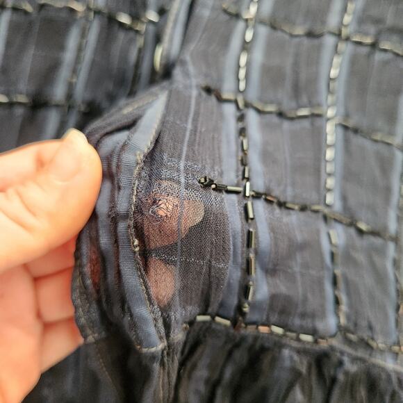 Agapo Collection Vintage Beaded Sheer Button Down Shirt Blouse Navy Retro Artsy - Picture 8 of 8